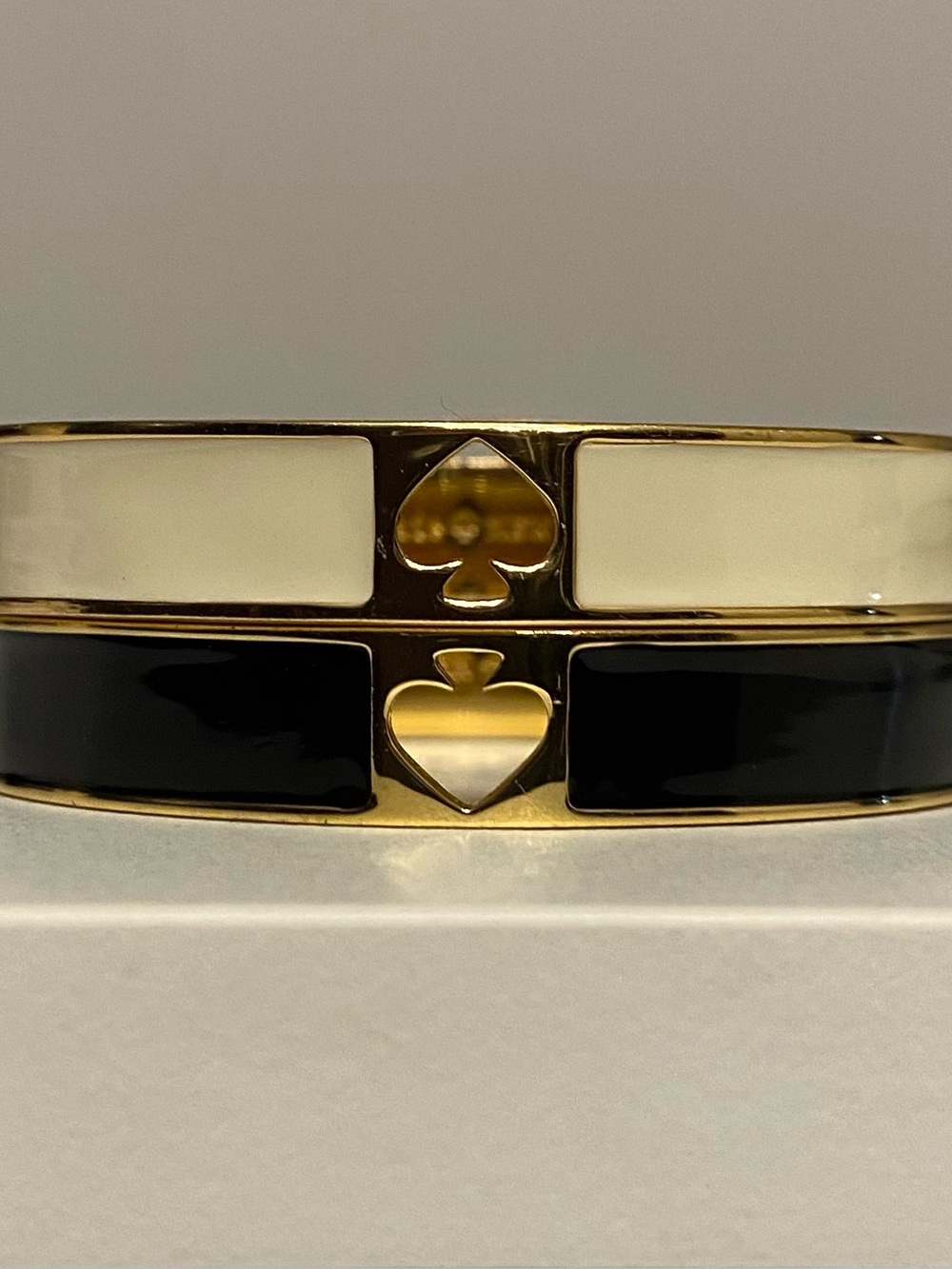 Gorgeous Gold-Tone Black & Cream Enamel Bangle Bracelets